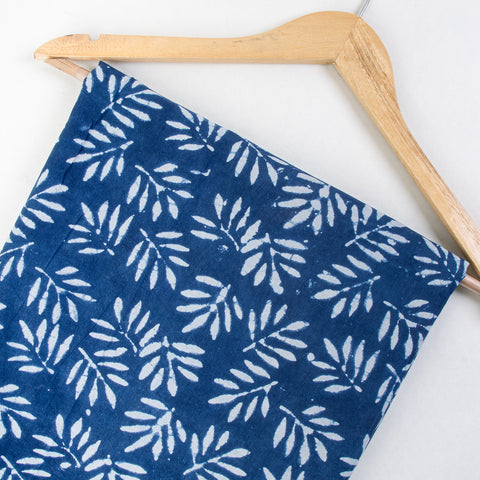 Leaf Print Indigo Blue Cotton Fabric - 1stFabric
