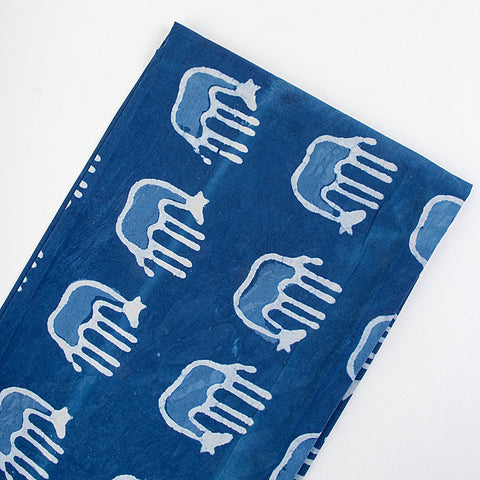 Animals Print Indigo Dyed Blue Cotton Fabric - 1stFabric
