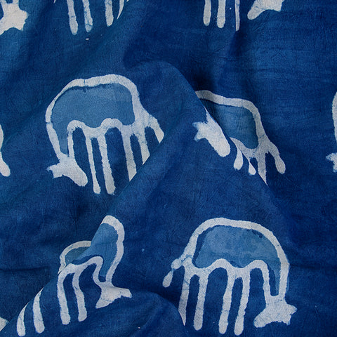 Animals Print Indigo Dyed Blue Cotton Fabric - 1stFabric