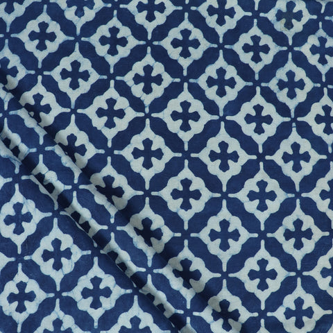 Cross Print Indigo Blue Dabu Cotton Fabric - 1stFabric