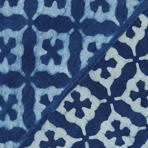 Cross Print Indigo Blue Dabu Cotton Fabric - 1stFabric