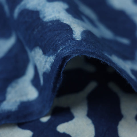 Cross Print Indigo Blue Dabu Cotton Fabric - 1stFabric