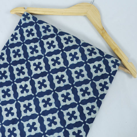 Cross Print Indigo Blue Dabu Cotton Fabric - 1stFabric