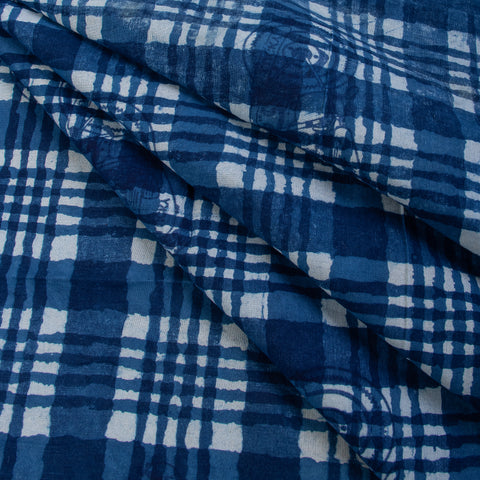 Checks Blue Dyed Indigo Cotton Fabric - 1stFabric