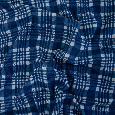 Checks Blue Dyed Indigo Cotton Fabric - 1stFabric