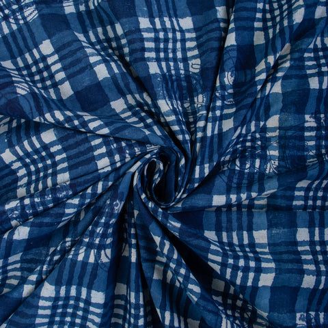Checks Blue Dyed Indigo Cotton Fabric - 1stFabric