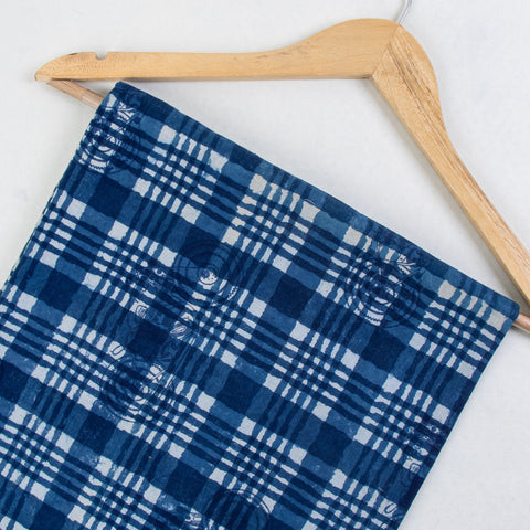 Checks Blue Dyed Indigo Cotton Fabric - 1stFabric