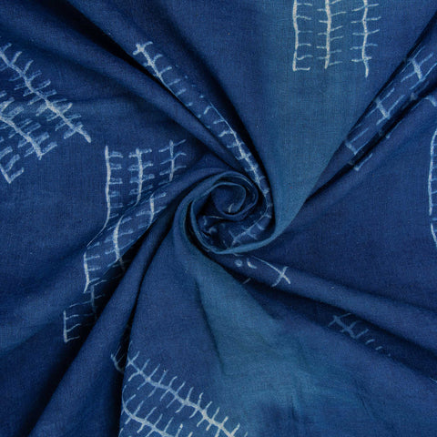 Handmade Indigo Blue Abstract Printed Soft Cotton Fabric