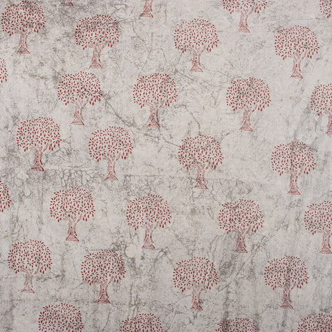 1 Yard Red Tree Print Hand Block Cotton Kantha Doriya Fabric