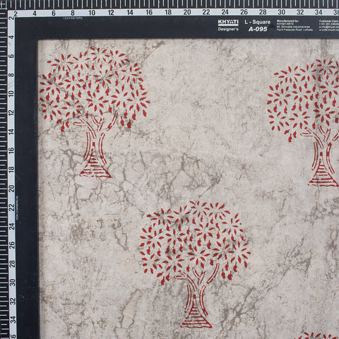 1 Yard Red Tree Print Hand Block Cotton Kantha Doriya Fabric