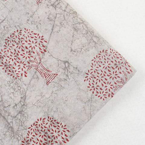 1 Yard Red Tree Print Hand Block Cotton Kantha Doriya Fabric