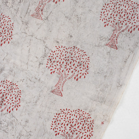 1 Yard Red Tree Print Hand Block Cotton Kantha Doriya Fabric