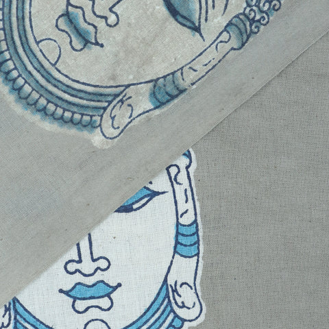 Handmade Jaipuri Buddha Prints Grey Cotton Fabric