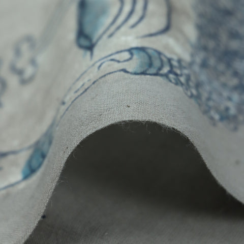 Handmade Jaipuri Buddha Prints Grey Cotton Fabric
