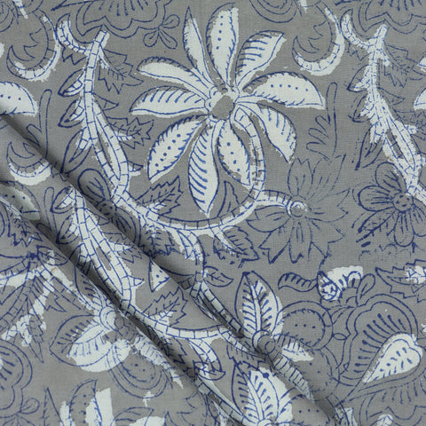 Hand Block Grey Kashish Print Cotton Soft Fabric