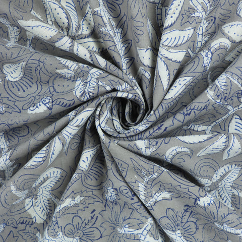 Hand Block Grey Kashish Print Cotton Soft Fabric