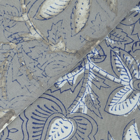 Hand Block Grey Kashish Print Cotton Soft Fabric