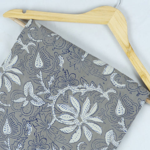 Hand Block Grey Kashish Print Cotton Soft Fabric