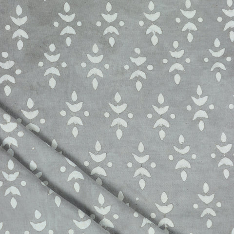 Abstract Print Hand Block Cotton Grey Fabric