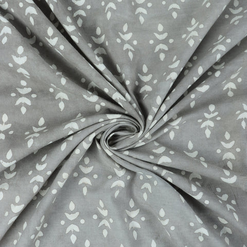 Abstract Print Hand Block Cotton Grey Fabric
