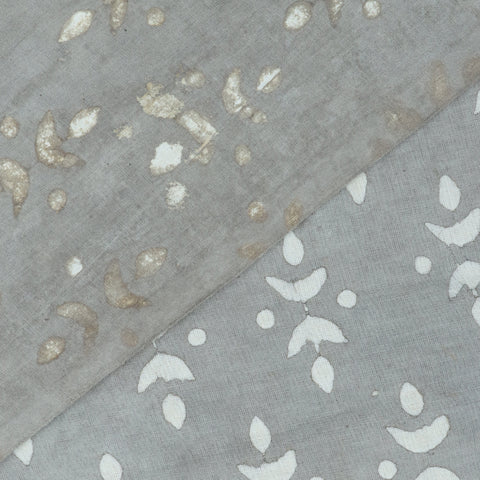Abstract Print Hand Block Cotton Grey Fabric