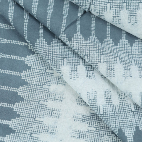Indian Hand Block Grey Abstract Printed Cotton Fabric