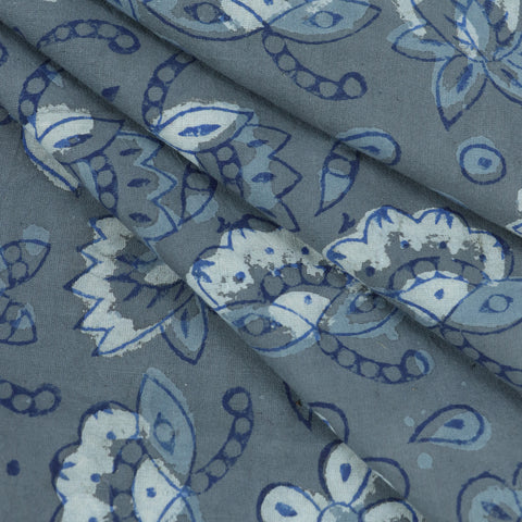 Indian Handmade Grey Kashish Print Natural Cotton Fabric
