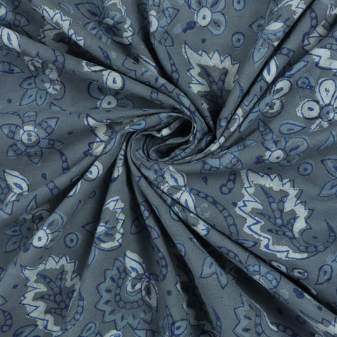 Indian Handmade Grey Kashish Print Natural Cotton Fabric