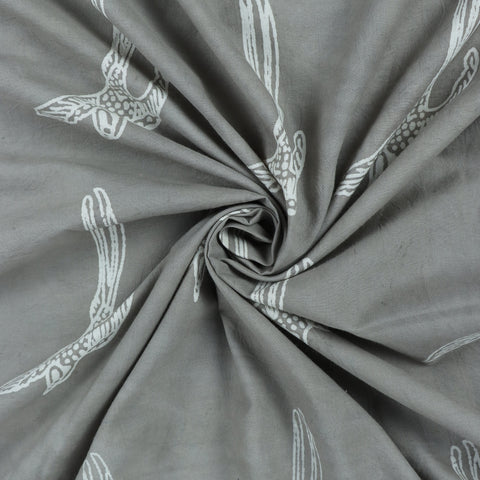 Grey Handmade Birds Print cotton fabric