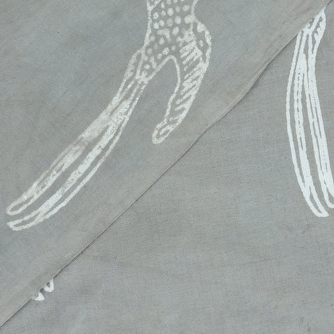 Grey Handmade Birds Print cotton fabric