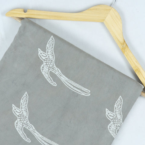Grey Handmade Birds Print cotton fabric
