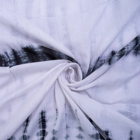 White & Black Tie Dye Cotton Print Fabric - 1stFabric