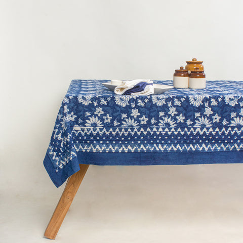 indigo blue tablecloth cotton print fabric