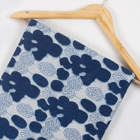 1 Yard Indian Indigo Blue Hand Block Kantha Doriya Fabric