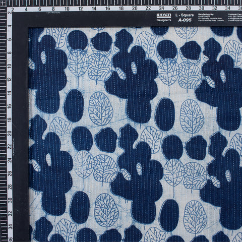 1 Yard Indian Indigo Blue Hand Block Kantha Doriya Fabric