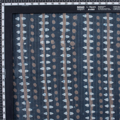 1 Yard Indigo Blue Womens Dress Hand Block Kantha Doriya Fabric