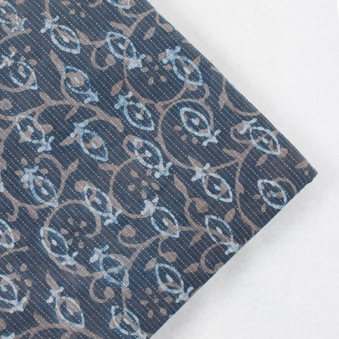 1 Yard Indigo Blue Fish Print Hand Block Kantha Doriya Fabric