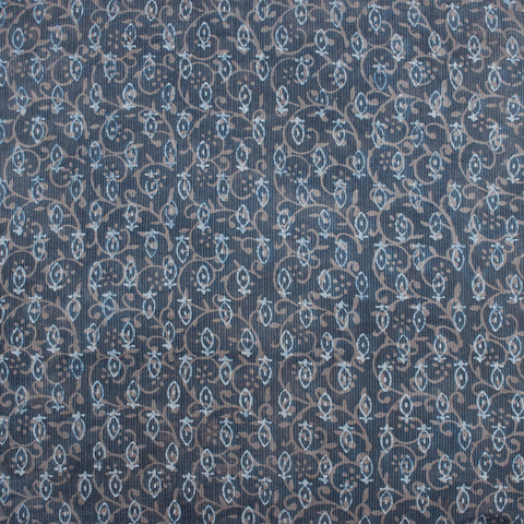 1 Yard Indigo Blue Fish Print Hand Block Kantha Doriya Fabric