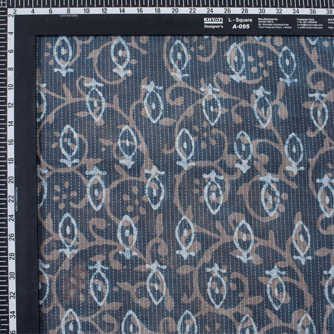 1 Yard Indigo Blue Fish Print Hand Block Kantha Doriya Fabric