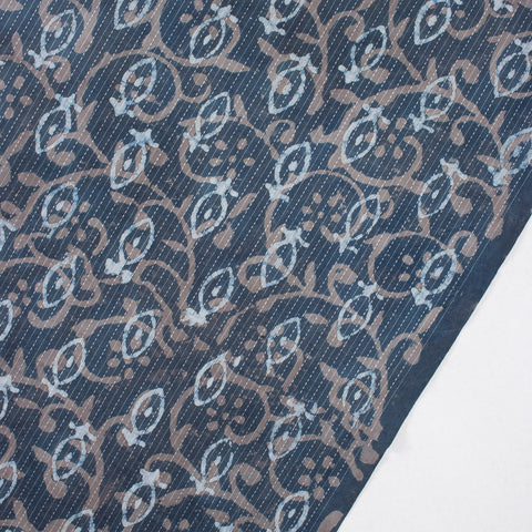 1 Yard Indigo Blue Fish Print Hand Block Kantha Doriya Fabric
