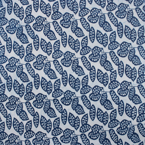 1 Yard Indian Indigo Blue Floral Hand Block Print Fabric