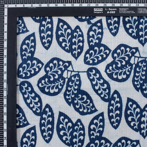1 Yard Indian Indigo Blue Floral Hand Block Print Fabric