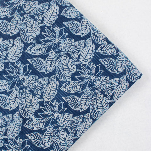 1 Yard Hand Block Indigo Blue Floral Kantha doriya Print Fabric
