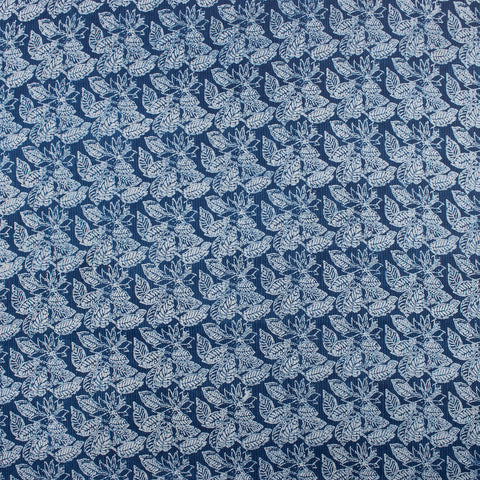 1 Yard Hand Block Indigo Blue Floral Kantha doriya Print Fabric