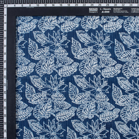 1 Yard Hand Block Indigo Blue Floral Kantha doriya Print Fabric