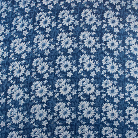 1 Yard Indigo Blue Floral Print Hand Block Kantha doriya Fabric