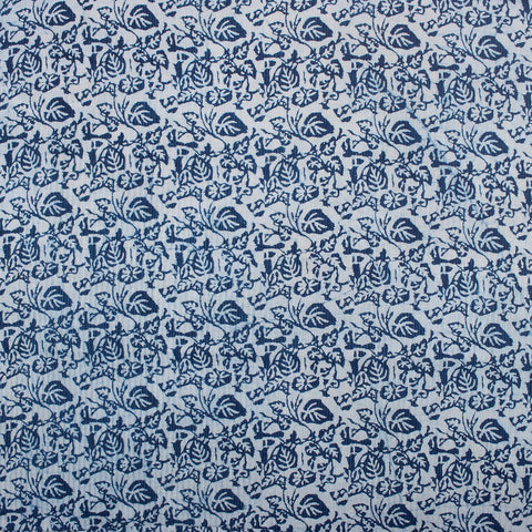 1 Yard Indigo Blue Floral Print Hand Block Kantha doriya Fabric