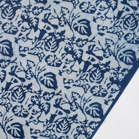1 Yard Indigo Blue Floral Print Hand Block Kantha doriya Fabric
